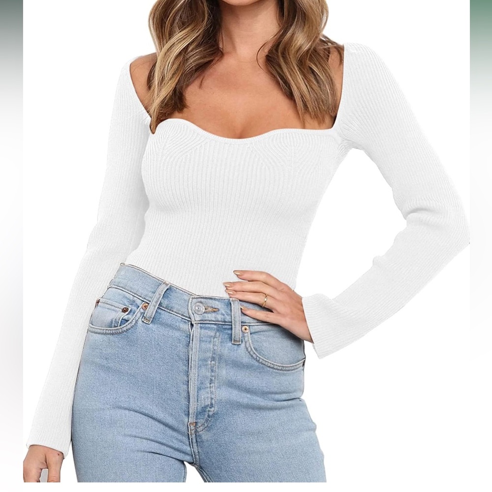 Womens Sweetheart Neck Ribbed Sweater